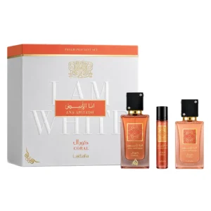 Kit Perfume Lattafa Ana Abiyedh Coral Eau de Parfum Unisex 60ml + Perfume de Viage 12ml + Hair Mist 50ml