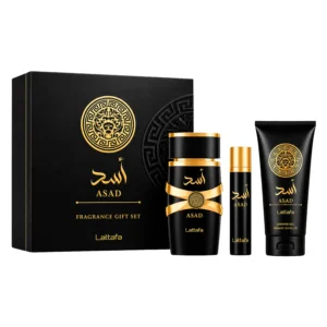 Kit Lattafa Asad Gift Set Eau de Parfum Masculino 100ml + Perfume de Viaje 12ml + Shower Gel 100ml