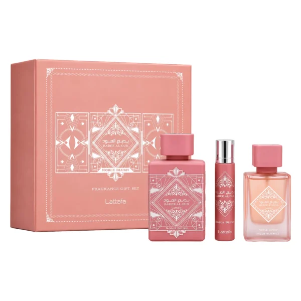 Kit Perfume Lattafa Bade'e Al Oud Noble Blush Eau de Parfum Femenino 100ml + Perfume de Viage 12ml + Hair Mist 50ml