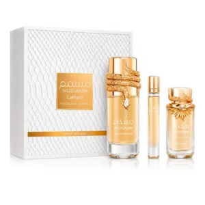 Kit Perfume Lattafa Musamam White Intense Gift Set Eau de Parfum Femenino 100ml + Perfume de Viaje 12ml + Hair Mist 50ml